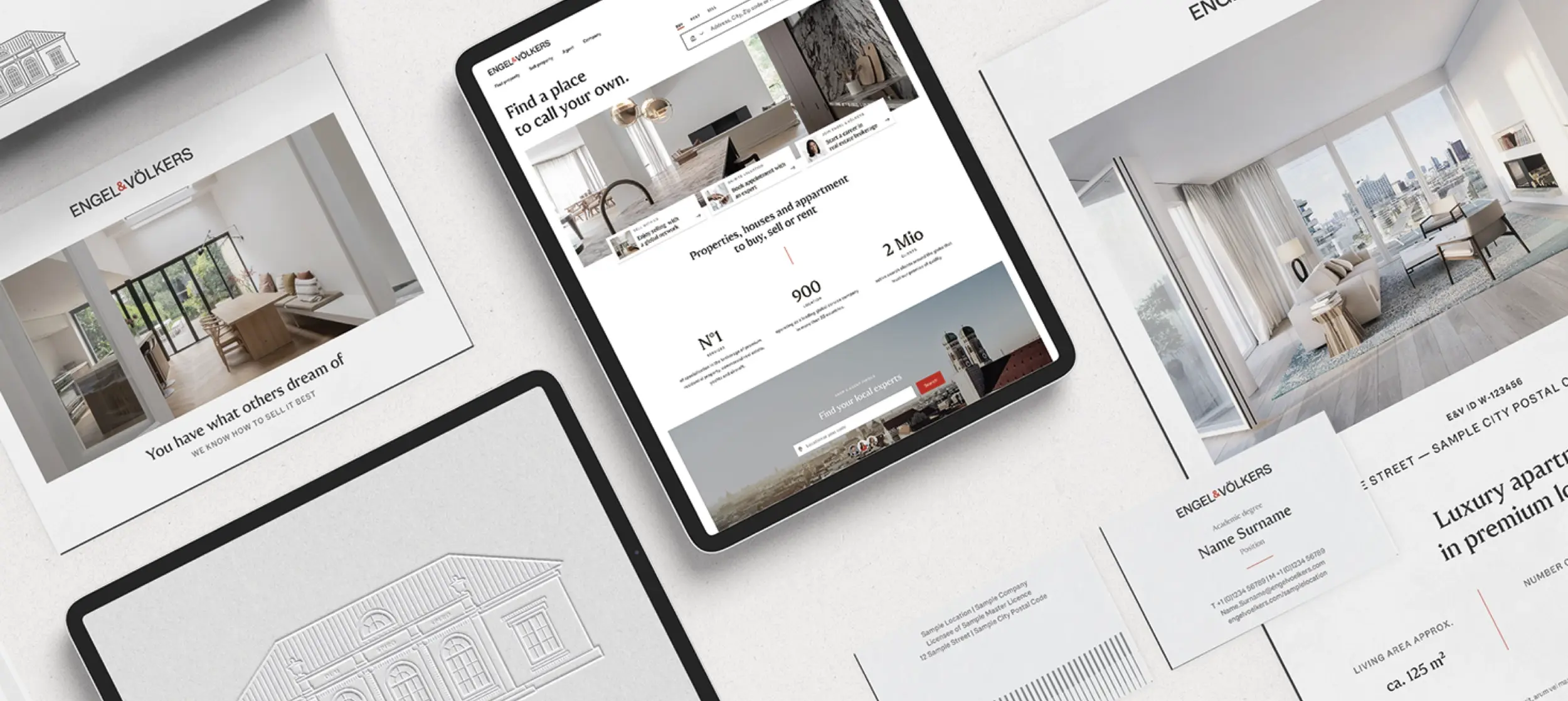 Website design for Engel & Völker, showcasing modern branding elements for a real estate company.
